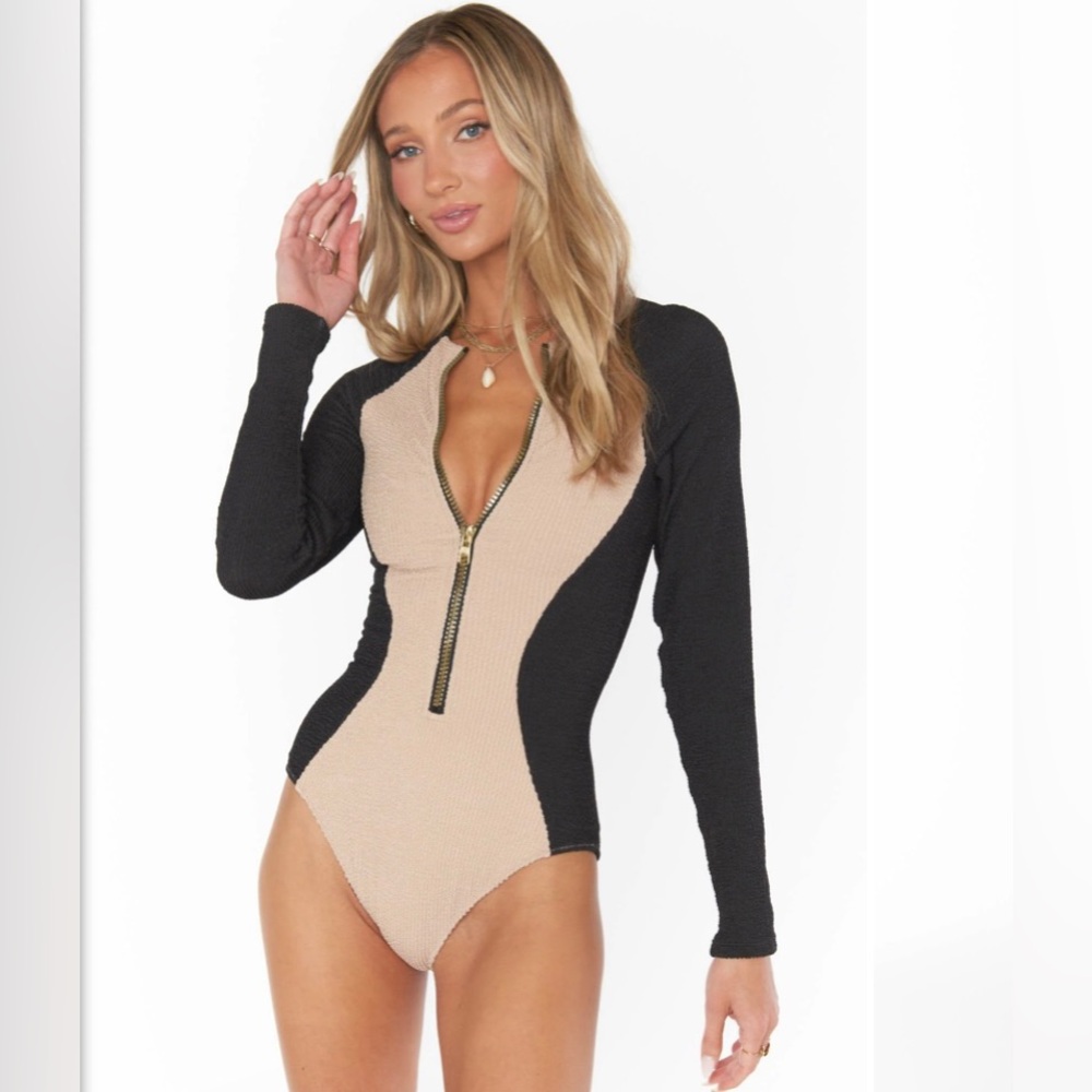 Show me your MuMu Surfside One Piece in mocha latte colorblock scrunch sz LG